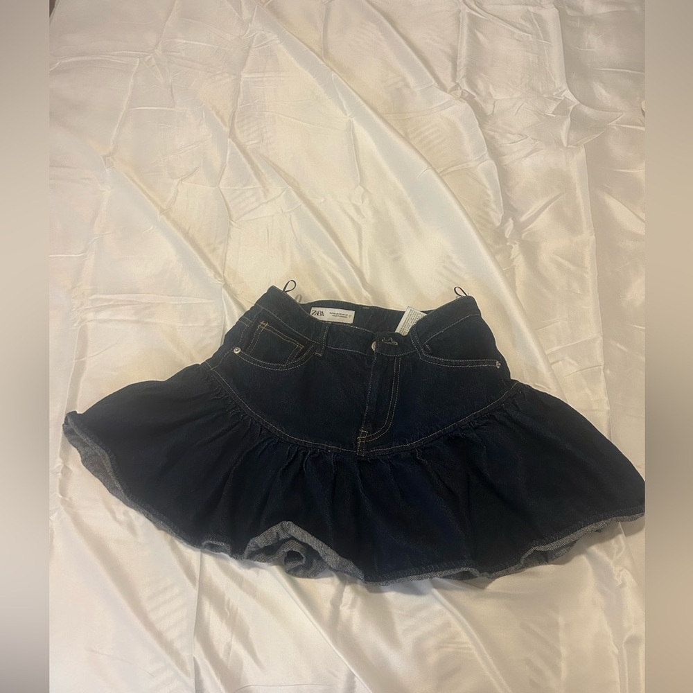 Zara Navy Flared Denim Skirt